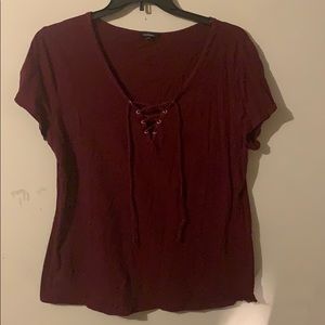 Maroon lace up tee